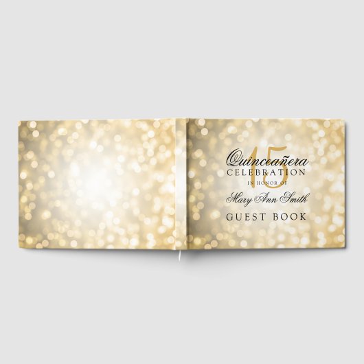 Gästebuch Quinceanera Gold Bokeh Lights (Voll)