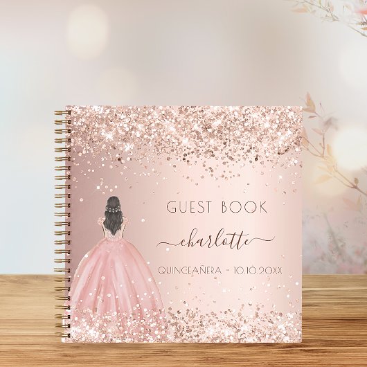 Gästebuch Quinceanera Kleidung Glitzer Rose Gold Notizblock