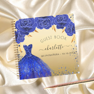 Gästebuch Quinceanera königlich blaues Goldkleid Notizblock