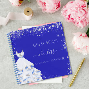 Gästebuch Quinceanera königlich blaues silbernes K Notizblock