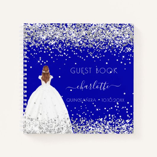 Gästebuch Quinceanera königsblaues Kleid Glitzer Notizblock (Vorderseite)