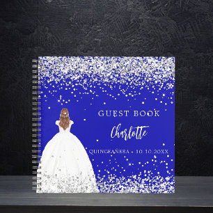 Gästebuch Quinceanera königsblaues Kleid Glitzer Notizblock
