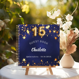 Gästebuch Quinceanera Marine blaue goldene Sterne Notizblock