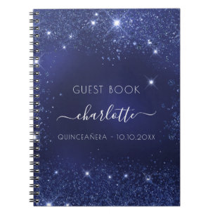 Gästebuch Quinceanera Marineblau Glitzer Notizblock