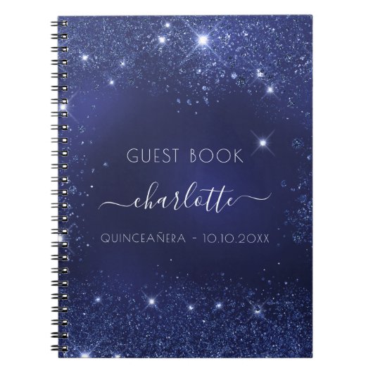 Gästebuch Quinceanera Marineblau Glitzer Notizblock (Vorderseite)