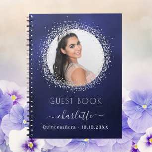 Gästebuch Quinceanera Marinebuch blaues silbernes Notizblock