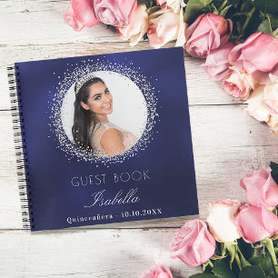 Gästebuch Quinceanera Marinebuch blaues silbernes Notizblock