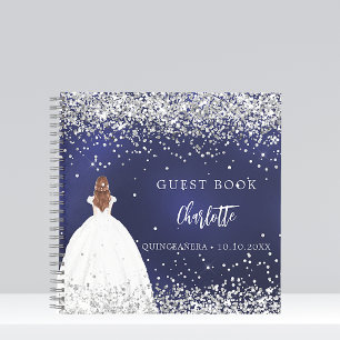 Gästebuch Quinceanera Marinekleid Glitzer Notizblock