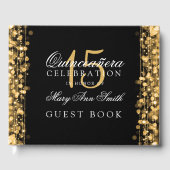 Gästebuch Quinceanera Party Glitzern Gold (Vorderseite)