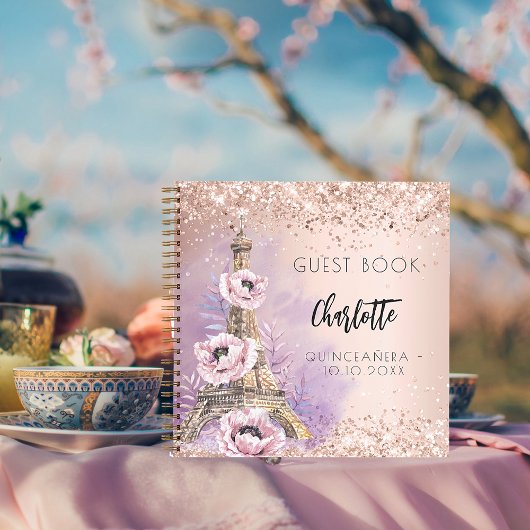 Gästebuch Quinceanera Party Paris Eiffel Turm Notizblock