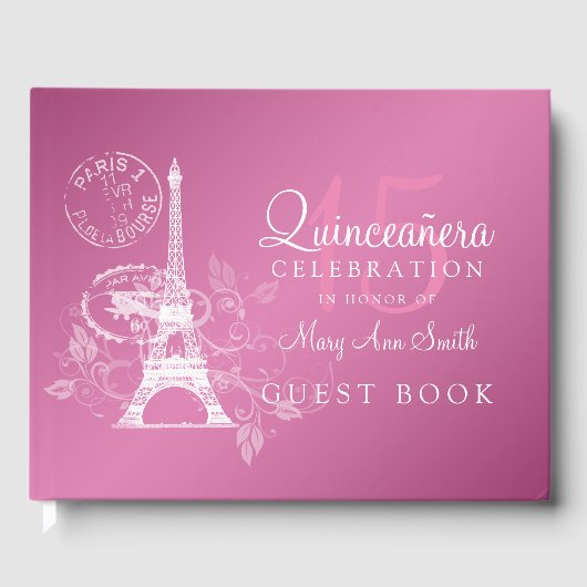 Gästebuch Quinceanera Party Paris Pink (Vorderseite)