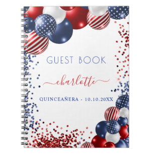 Gästebuch Quinceanera patriotisch rot blau Notizblock