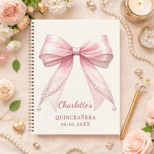 Gästebuch Quinceanera rosa Schleife elfenbeinfarbe Notizblock