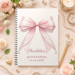 Gästebuch Quinceanera rosa Schleife elfenbeinfarbe Notizblock
