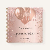 Gästebuch Quinceanera Rose Gold Glitzer Ballons Notizblock (Vorderseite)