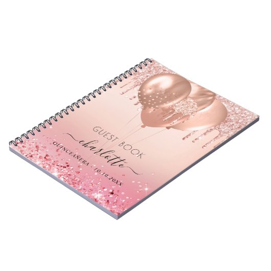Gästebuch Quinceanera Rose Gold Rosa Glitzer Notizblock (Linke Seite)