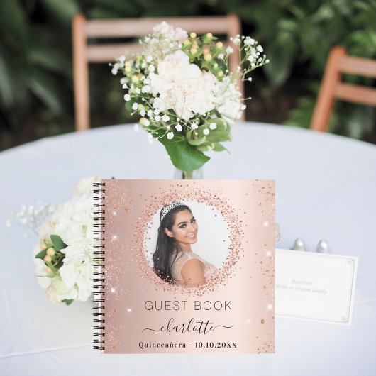 Gästebuch Quinceanera Rose Gold Schwarz Foto Notizblock