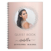 Gästebuch Quinceanera Rose Gold Silber Foto Notizblock (Vorderseite)