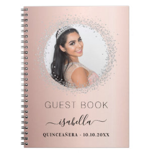 Gästebuch Quinceanera Rose Gold Silber Foto Notizblock