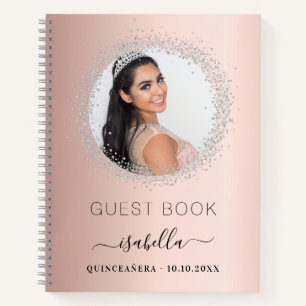 Gästebuch Quinceanera Rose Gold Silber Foto Notizblock
