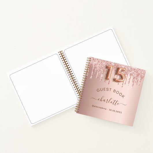 Gästebuch Quinceanera Rose Gold Tropfen Notizblock (Innenseite)