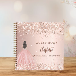 Gästebuch Quinceanera Rose Goldkleid Glitzer Notizblock