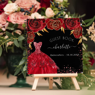 Gästebuch Quinceanera rot schwarzes Kleid Glitter Notizblock