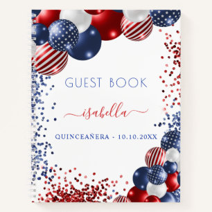 Gästebuch Quinceanera rot weiß blau patriotisch Notizblock