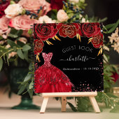 Gästebuch Quinceanera Rotes Schwarzes Kleid Glitze Notizblock