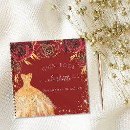 Gästebuch Quinceanera Rotgold Glitzer Kleid Notizblock