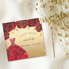 Gästebuch Quinceanera Rotgold Glitzer Kleid Notizblock