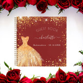 Gästebuch Quinceanera Rotgold Glitzer Kleid Notizblock