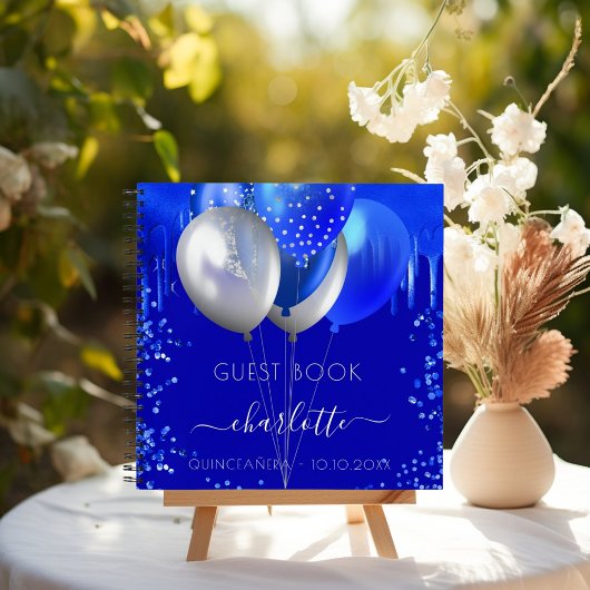 Gästebuch Quinceanera Royal Blue Tropfens Ballons Notizblock