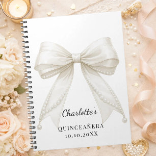 Gästebuch Quinceanera Schleife elfenbein Perlen Notizblock