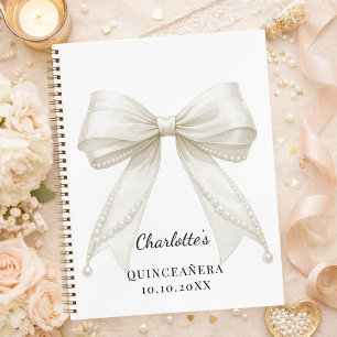 Gästebuch Quinceanera Schleife elfenbein Perlen Notizblock