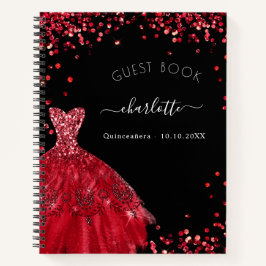 Gästebuch Quinceanera Schwarz Glitzer Kleid Notizblock
