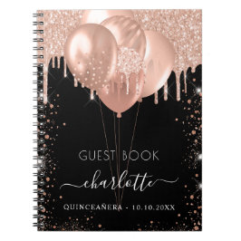 Gästebuch Quinceanera schwarze Rose Goldballons Notizblock