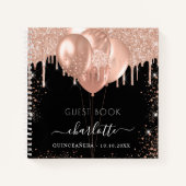 Gästebuch Quinceanera schwarze Rose Goldballons Notizblock (Vorderseite)