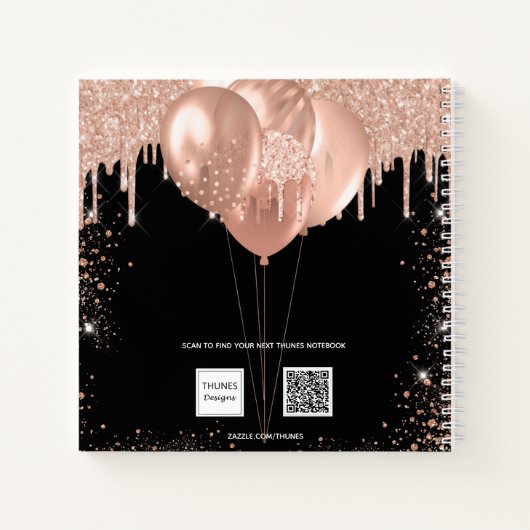 Gästebuch Quinceanera schwarze Rose Goldballons Notizblock (Rückseite)