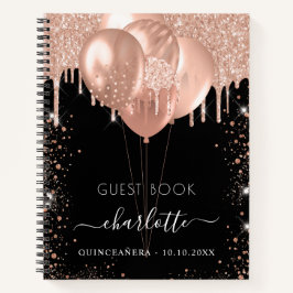 Gästebuch Quinceanera schwarze Rose Goldballons Notizblock