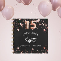 Gästebuch Quinceanera Schwarze Rose Goldstars