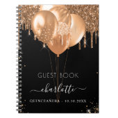 Gästebuch Quinceanera Schwarzer Glitzer Ballons Notizblock (Vorderseite)