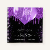 Gästebuch Quinceanera schwarzer lila Glitzer Name Notizblock (Vorderseite)