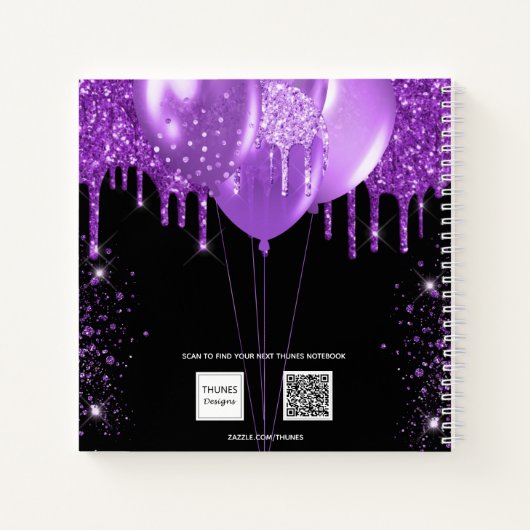 Gästebuch Quinceanera schwarzer lila Glitzer Name Notizblock (Rückseite)