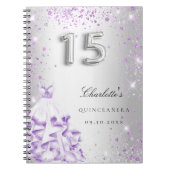 Gästebuch Quinceanera Silber lila Glitzer Kleid Notizblock (Vorderseite)