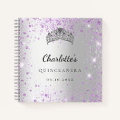 Gästebuch Quinceañera silber lila Glitzer tiara Notizblock (Vorderseite)