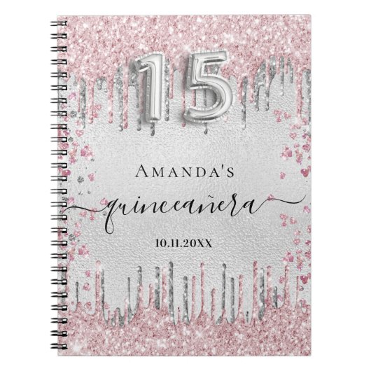 Gästebuch "Quinceanera silber pink Glitzer" Notizblock (Vorderseite)
