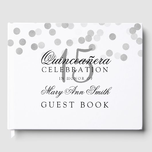 Gästebuch Quinceanera Silver Foil Glitzer Lights (Vorderseite)