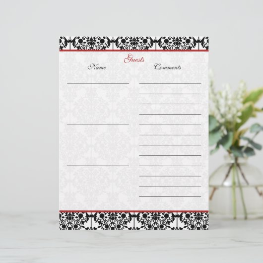 Gästebuch "Red and Black Damask Linen" (Stehend Vorderseite)