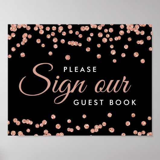Gästebuch Rose Gold Glitzer Confetti Black (Vorne)